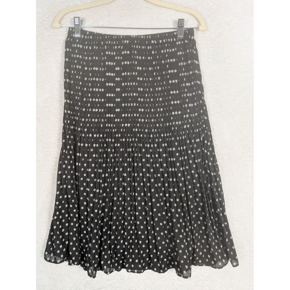 Spense Pleated Skirt Women's Size M Black White Polka Dot Elastic Waist Midi
